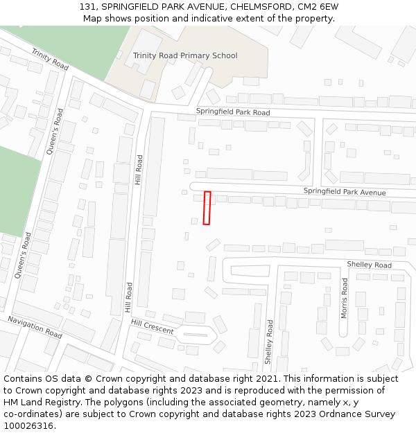 131, SPRINGFIELD PARK AVENUE, CHELMSFORD, CM2 6EW: Location map and indicative extent of plot