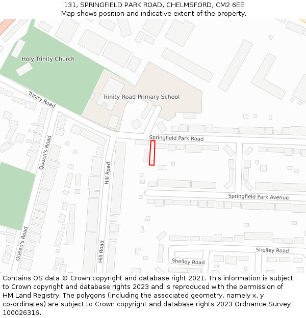 131, SPRINGFIELD PARK ROAD, CHELMSFORD, CM2 6EE: Location map and indicative extent of plot