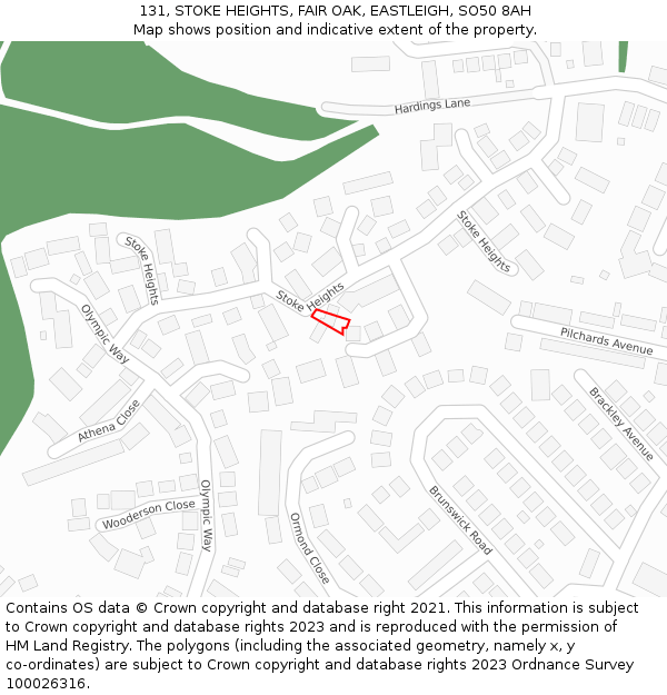 131, STOKE HEIGHTS, FAIR OAK, EASTLEIGH, SO50 8AH: Location map and indicative extent of plot