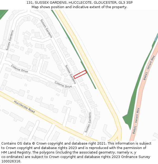 131, SUSSEX GARDENS, HUCCLECOTE, GLOUCESTER, GL3 3SP: Location map and indicative extent of plot