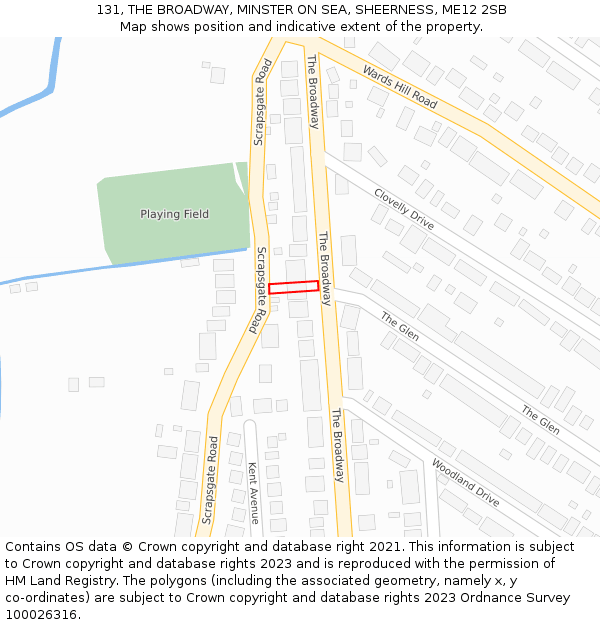 131, THE BROADWAY, MINSTER ON SEA, SHEERNESS, ME12 2SB: Location map and indicative extent of plot