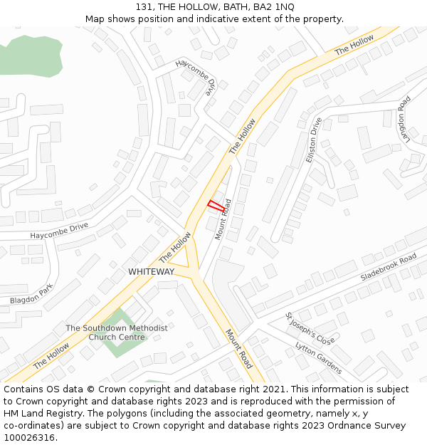 131, THE HOLLOW, BATH, BA2 1NQ: Location map and indicative extent of plot