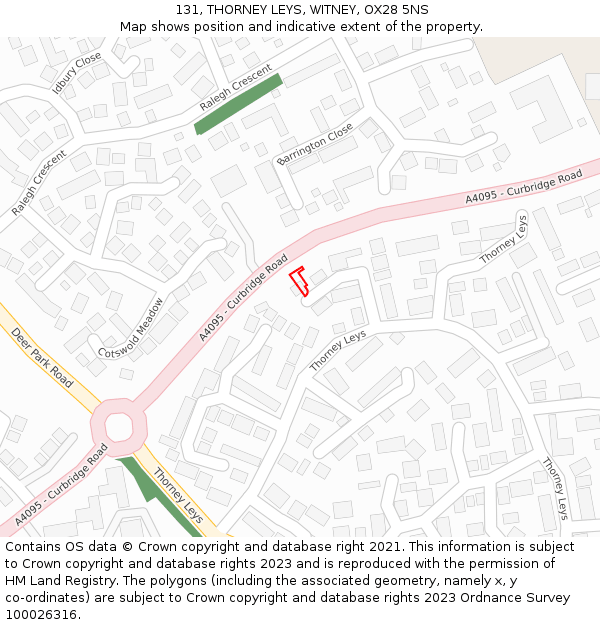 131, THORNEY LEYS, WITNEY, OX28 5NS: Location map and indicative extent of plot