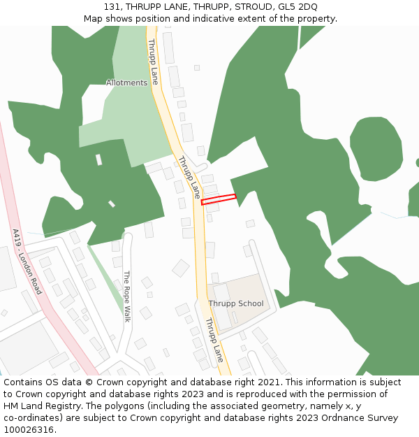 131, THRUPP LANE, THRUPP, STROUD, GL5 2DQ: Location map and indicative extent of plot