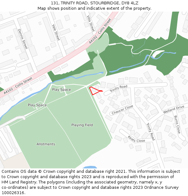 131, TRINITY ROAD, STOURBRIDGE, DY8 4LZ: Location map and indicative extent of plot