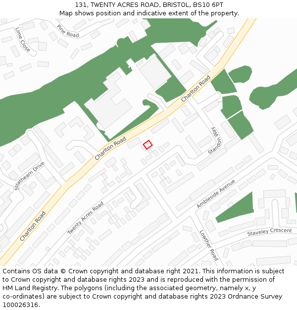 131, TWENTY ACRES ROAD, BRISTOL, BS10 6PT: Location map and indicative extent of plot