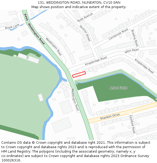 131, WEDDINGTON ROAD, NUNEATON, CV10 0AN: Location map and indicative extent of plot