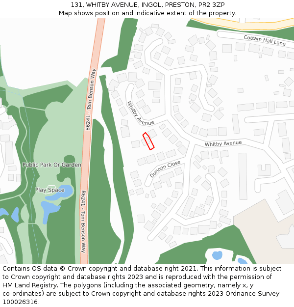 131, WHITBY AVENUE, INGOL, PRESTON, PR2 3ZP: Location map and indicative extent of plot