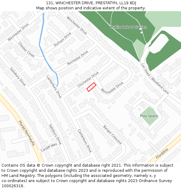 131, WINCHESTER DRIVE, PRESTATYN, LL19 8DJ: Location map and indicative extent of plot