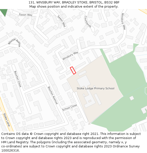 131, WINSBURY WAY, BRADLEY STOKE, BRISTOL, BS32 9BF: Location map and indicative extent of plot