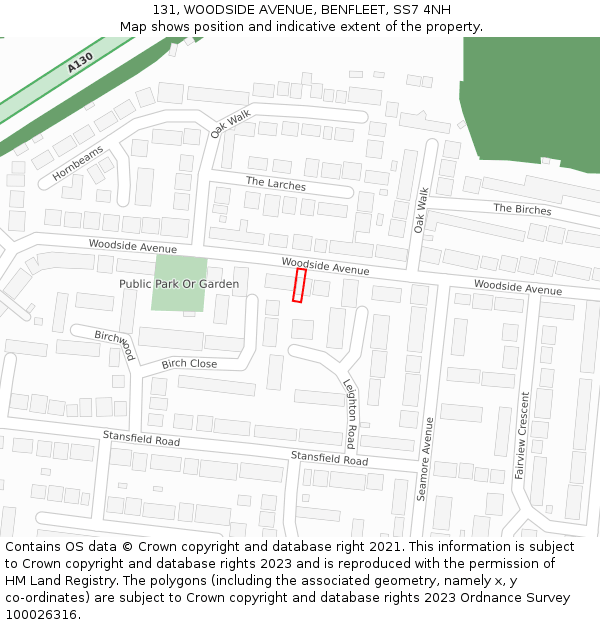 131, WOODSIDE AVENUE, BENFLEET, SS7 4NH: Location map and indicative extent of plot