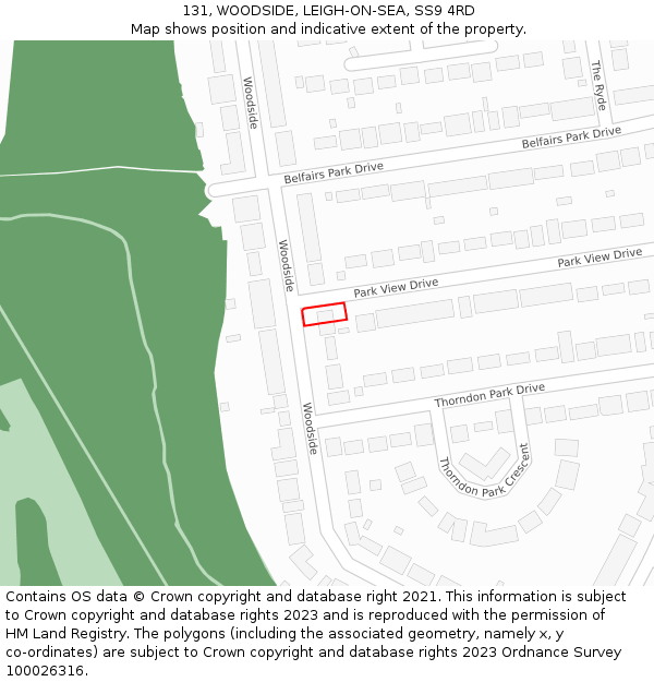 131, WOODSIDE, LEIGH-ON-SEA, SS9 4RD: Location map and indicative extent of plot