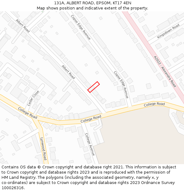 131A, ALBERT ROAD, EPSOM, KT17 4EN: Location map and indicative extent of plot