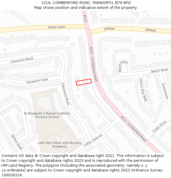 131A, COMBERFORD ROAD, TAMWORTH, B79 8PQ: Location map and indicative extent of plot