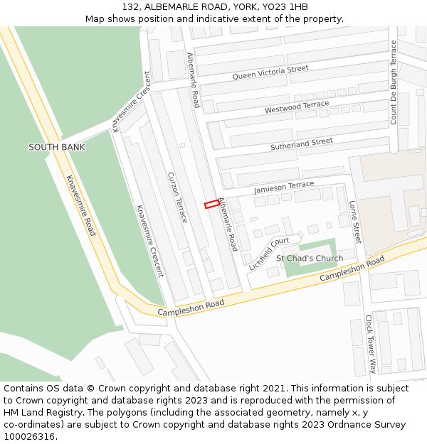 132, ALBEMARLE ROAD, YORK, YO23 1HB: Location map and indicative extent of plot