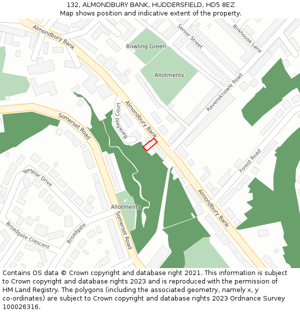 132, ALMONDBURY BANK, HUDDERSFIELD, HD5 8EZ: Location map and indicative extent of plot