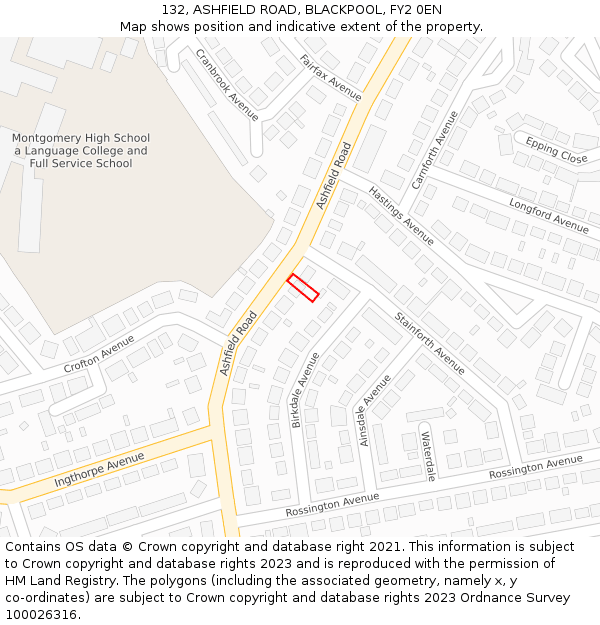 132, ASHFIELD ROAD, BLACKPOOL, FY2 0EN: Location map and indicative extent of plot