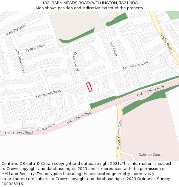 132, BARN MEADS ROAD, WELLINGTON, TA21 9BG: Location map and indicative extent of plot