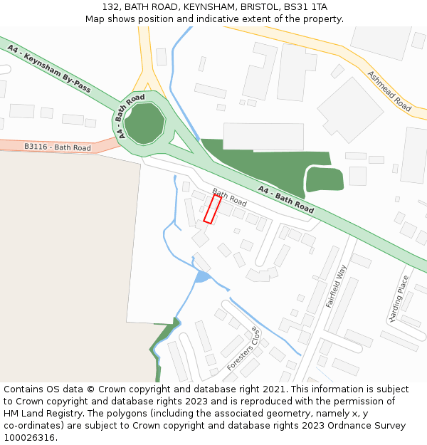 132, BATH ROAD, KEYNSHAM, BRISTOL, BS31 1TA: Location map and indicative extent of plot