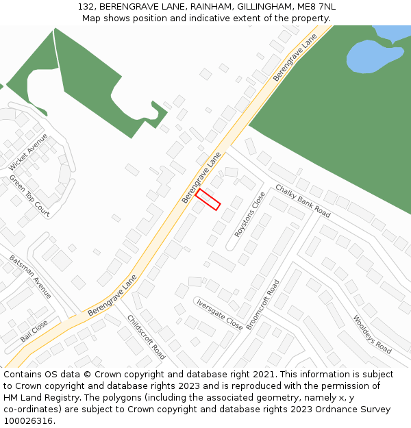 132, BERENGRAVE LANE, RAINHAM, GILLINGHAM, ME8 7NL: Location map and indicative extent of plot