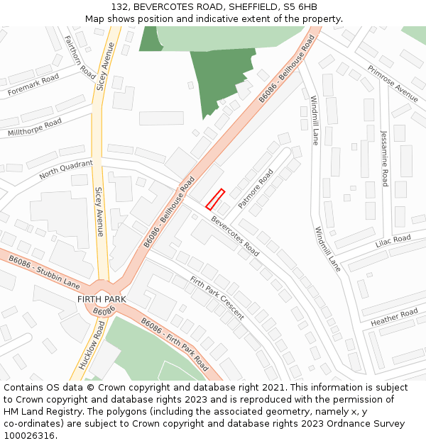 132, BEVERCOTES ROAD, SHEFFIELD, S5 6HB: Location map and indicative extent of plot