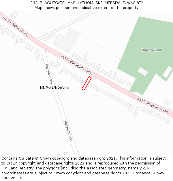 132, BLAGUEGATE LANE, LATHOM, SKELMERSDALE, WN8 8TY: Location map and indicative extent of plot