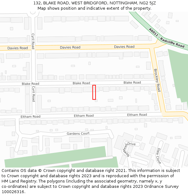 132, BLAKE ROAD, WEST BRIDGFORD, NOTTINGHAM, NG2 5JZ: Location map and indicative extent of plot