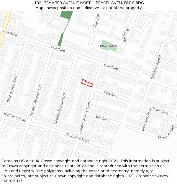 132, BRAMBER AVENUE NORTH, PEACEHAVEN, BN10 8DG: Location map and indicative extent of plot