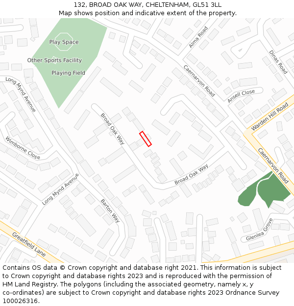 132, BROAD OAK WAY, CHELTENHAM, GL51 3LL: Location map and indicative extent of plot
