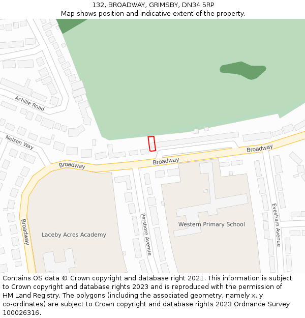 132, BROADWAY, GRIMSBY, DN34 5RP: Location map and indicative extent of plot