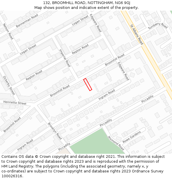 132, BROOMHILL ROAD, NOTTINGHAM, NG6 9GJ: Location map and indicative extent of plot