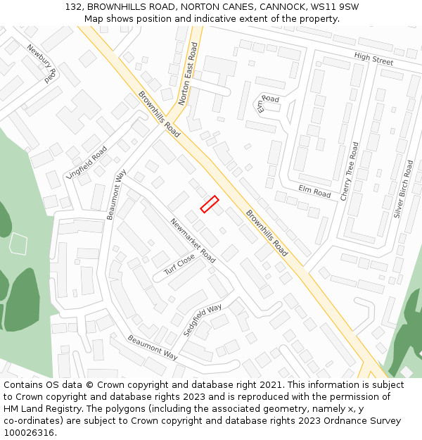 132, BROWNHILLS ROAD, NORTON CANES, CANNOCK, WS11 9SW: Location map and indicative extent of plot