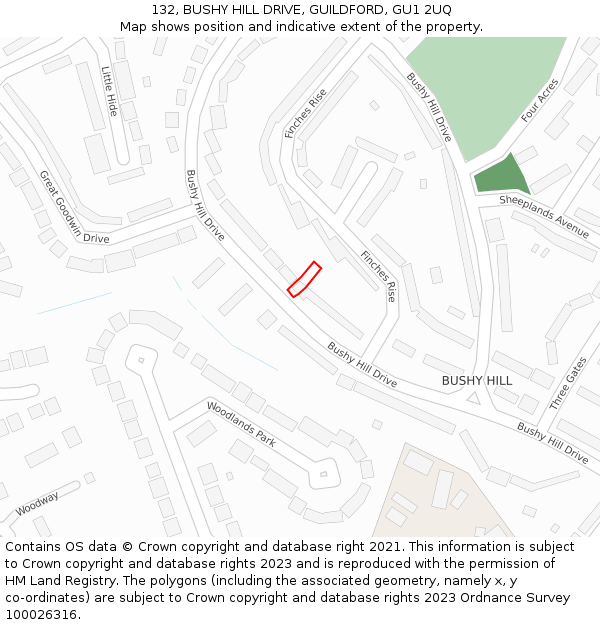 132, BUSHY HILL DRIVE, GUILDFORD, GU1 2UQ: Location map and indicative extent of plot