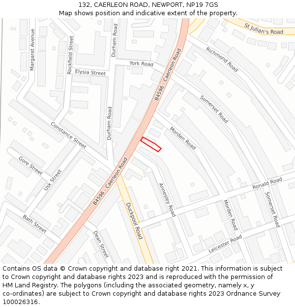 132, CAERLEON ROAD, NEWPORT, NP19 7GS: Location map and indicative extent of plot