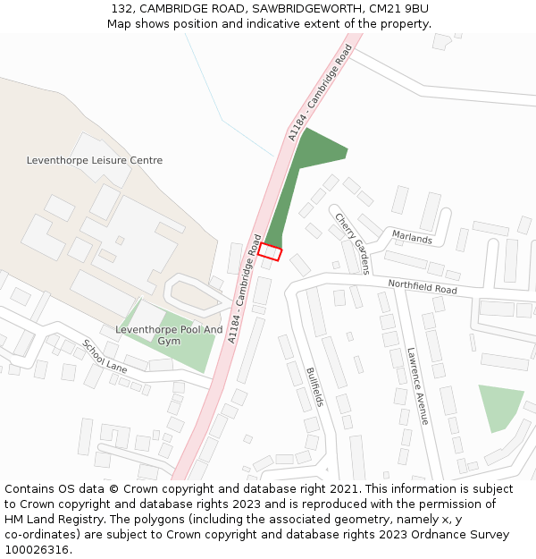 132, CAMBRIDGE ROAD, SAWBRIDGEWORTH, CM21 9BU: Location map and indicative extent of plot