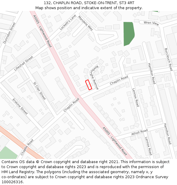 132, CHAPLIN ROAD, STOKE-ON-TRENT, ST3 4RT: Location map and indicative extent of plot