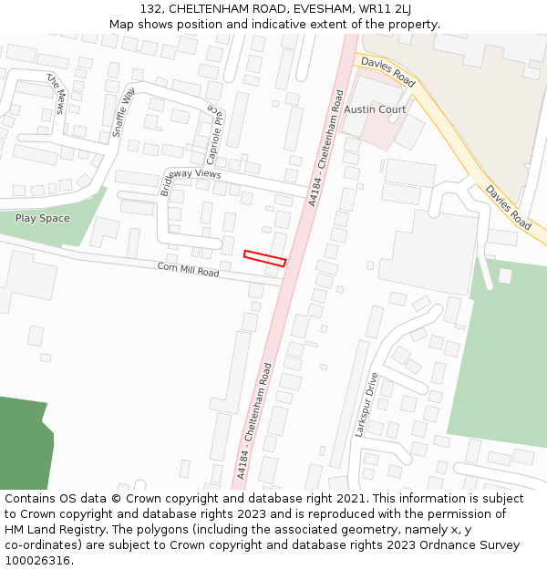 132, CHELTENHAM ROAD, EVESHAM, WR11 2LJ: Location map and indicative extent of plot