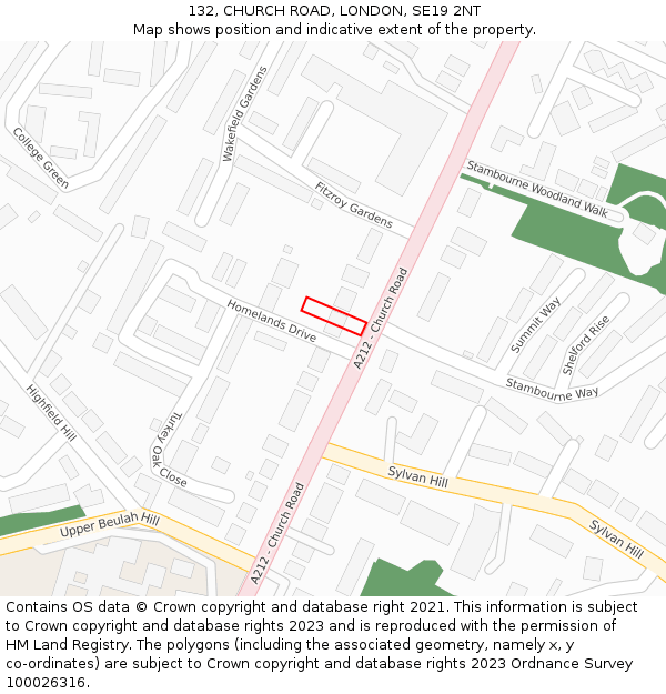 132, CHURCH ROAD, LONDON, SE19 2NT: Location map and indicative extent of plot