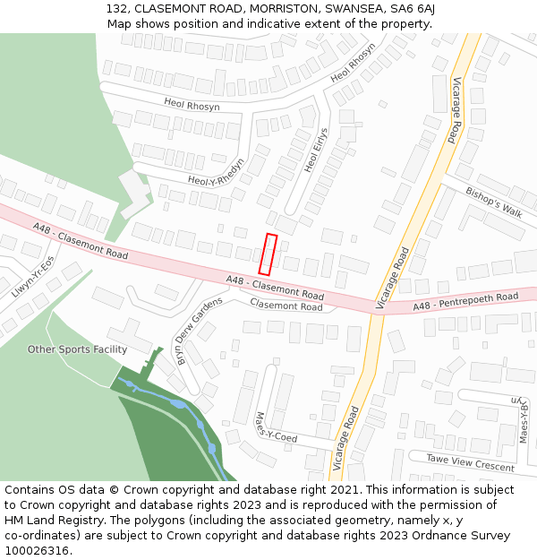 132, CLASEMONT ROAD, MORRISTON, SWANSEA, SA6 6AJ: Location map and indicative extent of plot