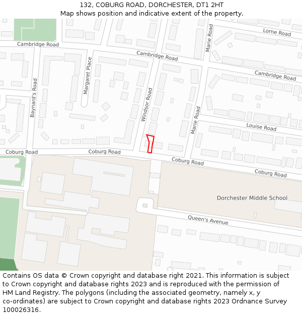 132, COBURG ROAD, DORCHESTER, DT1 2HT: Location map and indicative extent of plot