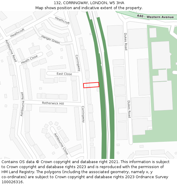 132, CORRINGWAY, LONDON, W5 3HA: Location map and indicative extent of plot