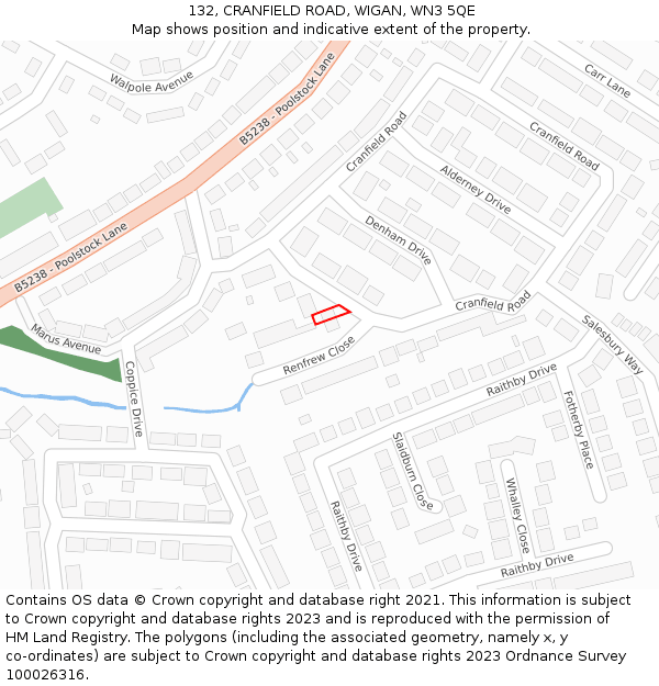 132, CRANFIELD ROAD, WIGAN, WN3 5QE: Location map and indicative extent of plot