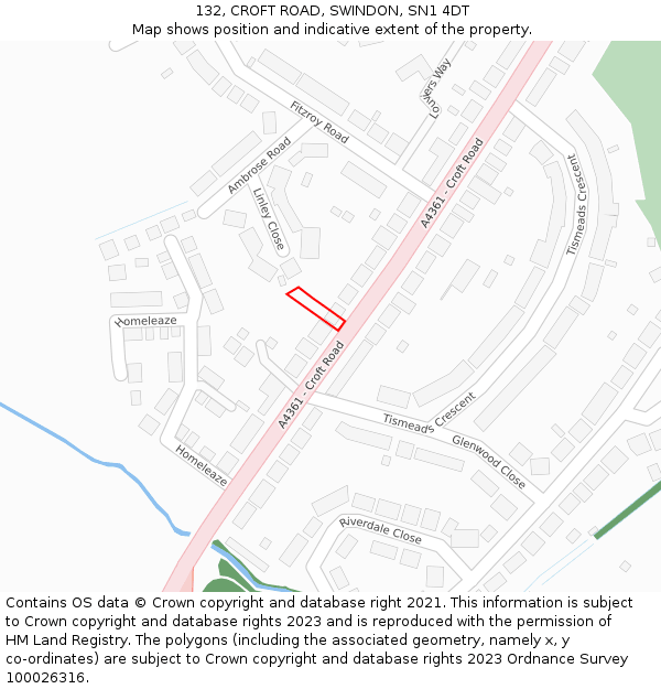 132, CROFT ROAD, SWINDON, SN1 4DT: Location map and indicative extent of plot