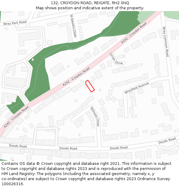 132, CROYDON ROAD, REIGATE, RH2 0NQ: Location map and indicative extent of plot