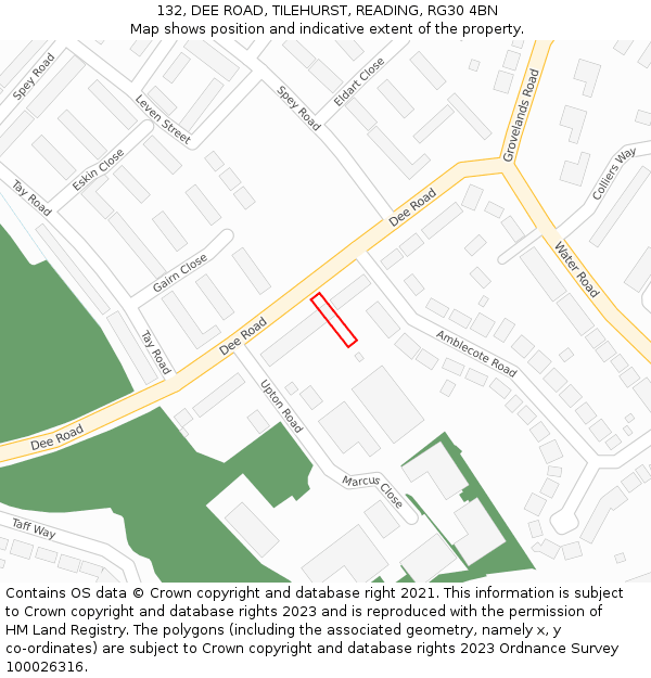 132, DEE ROAD, TILEHURST, READING, RG30 4BN: Location map and indicative extent of plot