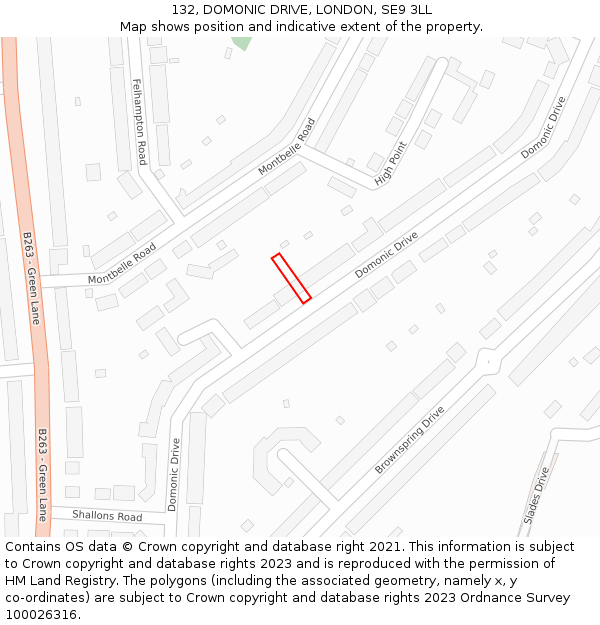 132, DOMONIC DRIVE, LONDON, SE9 3LL: Location map and indicative extent of plot