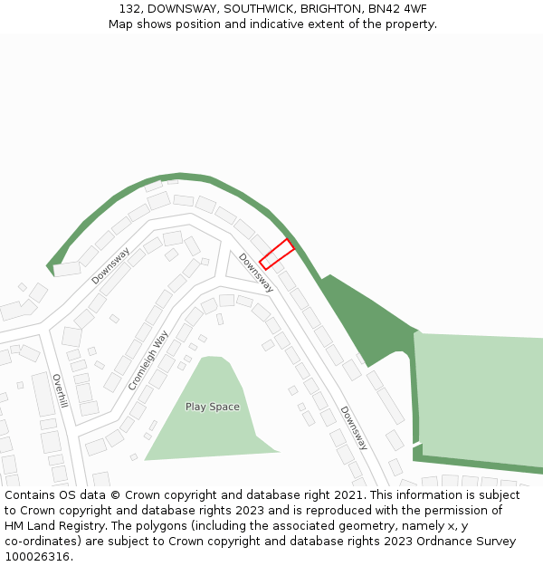 132, DOWNSWAY, SOUTHWICK, BRIGHTON, BN42 4WF: Location map and indicative extent of plot