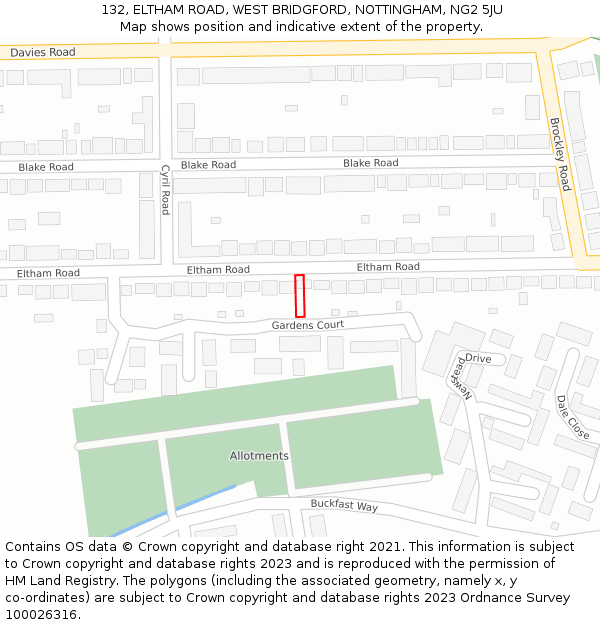 132, ELTHAM ROAD, WEST BRIDGFORD, NOTTINGHAM, NG2 5JU: Location map and indicative extent of plot