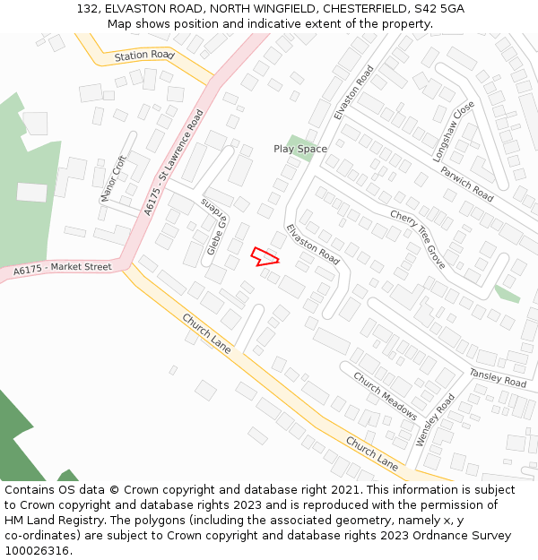 132, ELVASTON ROAD, NORTH WINGFIELD, CHESTERFIELD, S42 5GA: Location map and indicative extent of plot