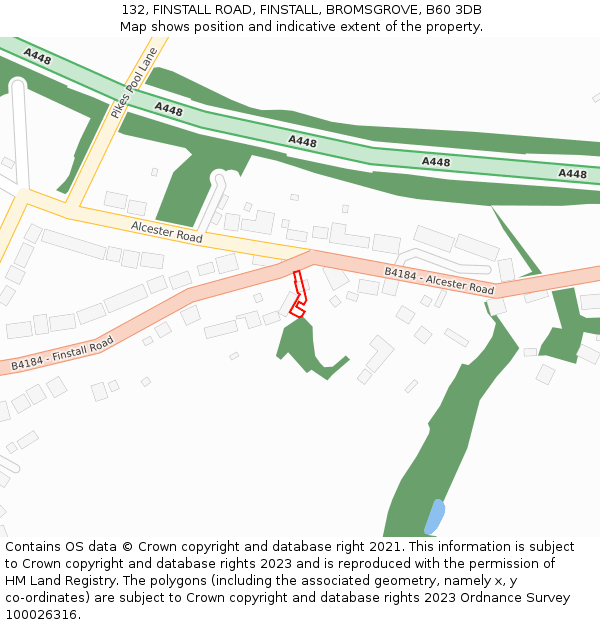 132, FINSTALL ROAD, FINSTALL, BROMSGROVE, B60 3DB: Location map and indicative extent of plot